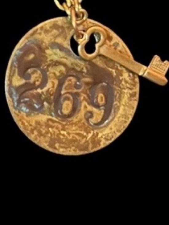 Custom Jewelry - Antique Skeleton Key & Industrial Tag 269 Necklace Long Brass